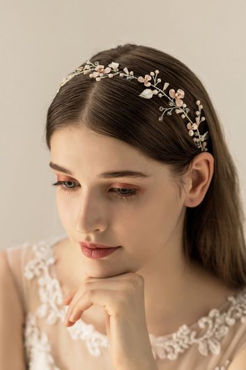 Blush Floral and Pearl Headband for Bridal and Formal Events