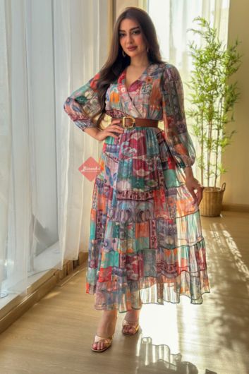 Bohemian Patchwork Belted Maxi Dress