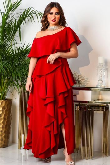 Scarlet Ruffle Elegance Gown