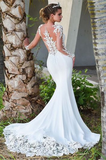 Lace Neck Mermaid Gown with Long Train for Formal Events