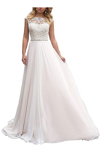 Lace Illusion Neckline A-Line Gown with Long Train for Evening Events