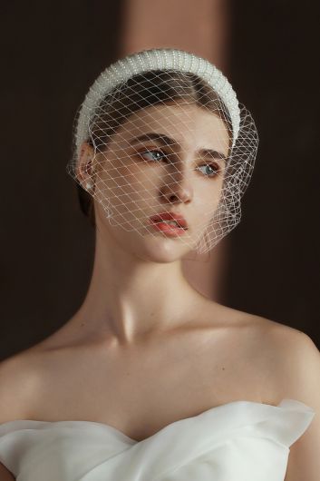 Pearl-Trimmed Birdcage Veil for Bridal Events