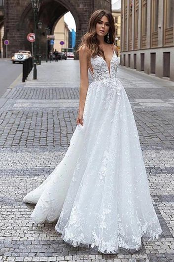 Lace V Ball Gown with Long Train  Formal Events