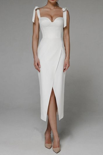 Ivory Sweetheart Tie-Strap Midi Dress