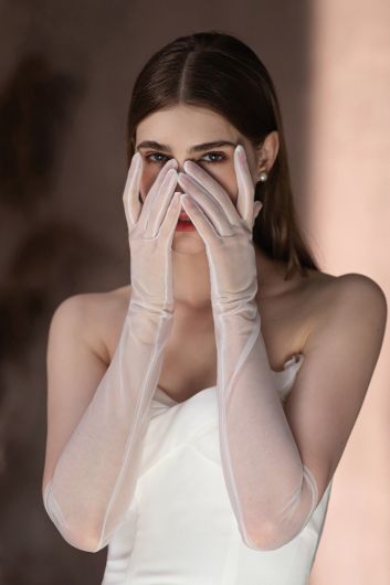 Sheer Elbow-Length Gloves for Evening Gowns