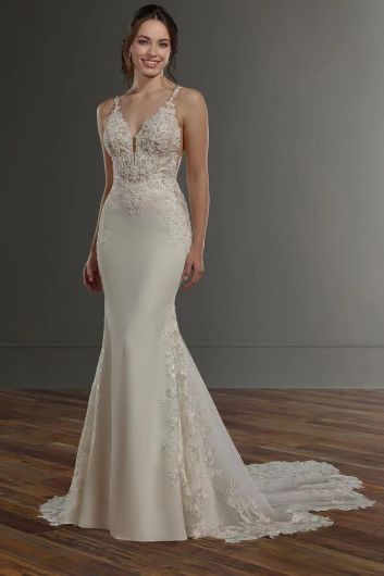 Lace Bodice V-Neck Mermaid Gown with Long Train for Formal Events