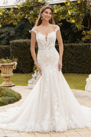 Lace  Neckline Mermaid Gown with Long Train for Formal Events