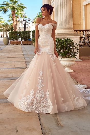 Lace Off-the-Shoulder Mermaid Gown with Long Train for Formal