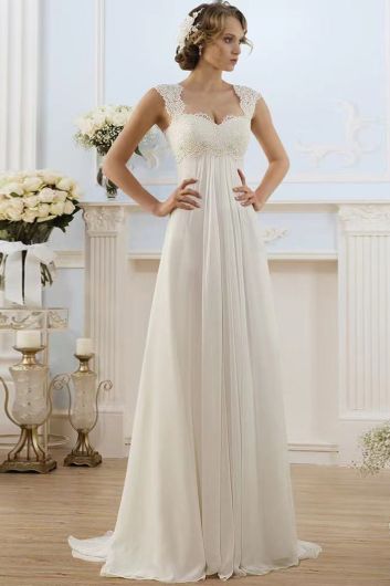 Lace Sweetheart Neckline Empire Waist Long Gown with Train for Evening Events