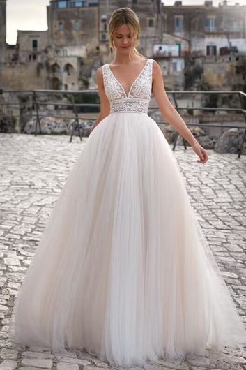 Lace V Ball Gown with Train  Formal Events