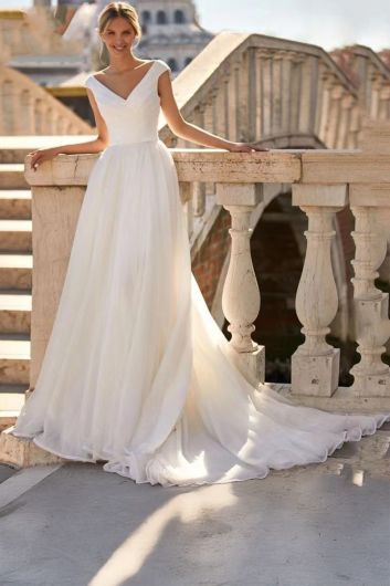 V-Neck Sleeveless A-Line Gown with Long Train for Formal Events