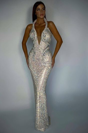 Diamond Glow Halter Gown