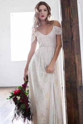 Off-the-Shoulder Lace Maxi Dress with Slit for Formal Events