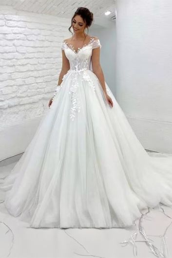 Lace Illusion Ball Gown with Train for Formal Events