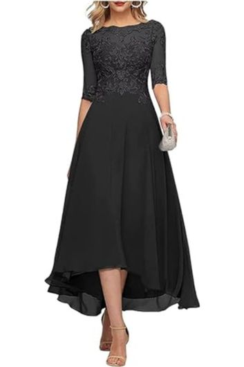 Lace Illusion Neckline Chiffon High-Low Gown for Evening Events