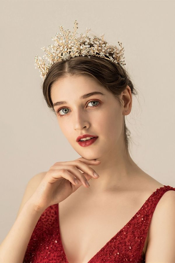 Golden Floral Crown for Evening Gowns and Formal Events