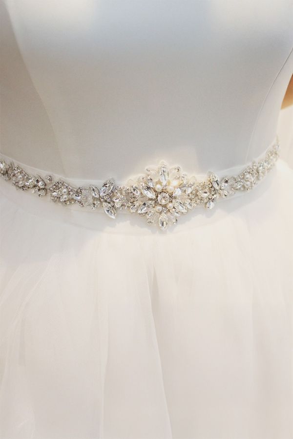 Crystal and Pearl Embellished Bridal Sash for Formal Wear