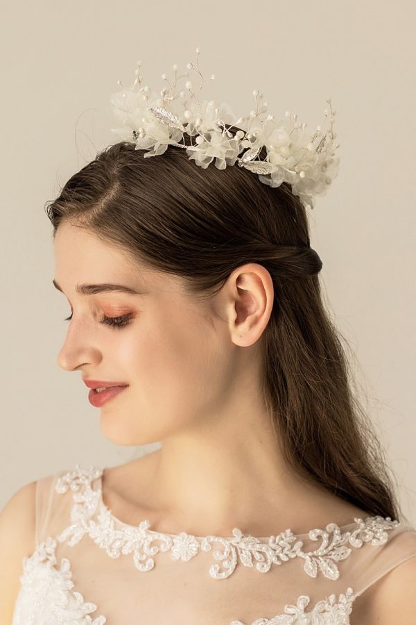 Ivory Floral Crown with Pearl Accents for Formal Events