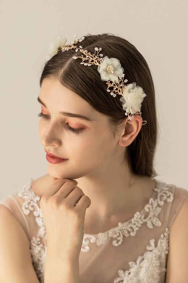 Ivory Floral and Crystal Headband for Formal Evening Gowns