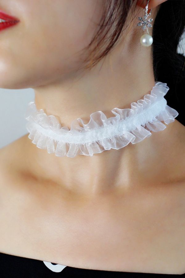 White Ruffled Choker for Formal Wear