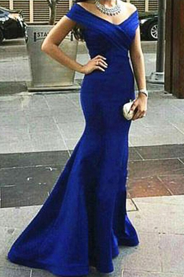 Royal SapphireOff-the-Shoulder Mermaid Gown - Perfect for Formal