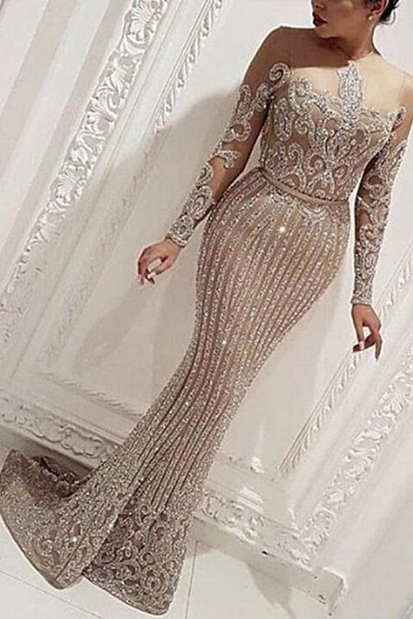 Elegance Encrusted Long Sleeve Gown