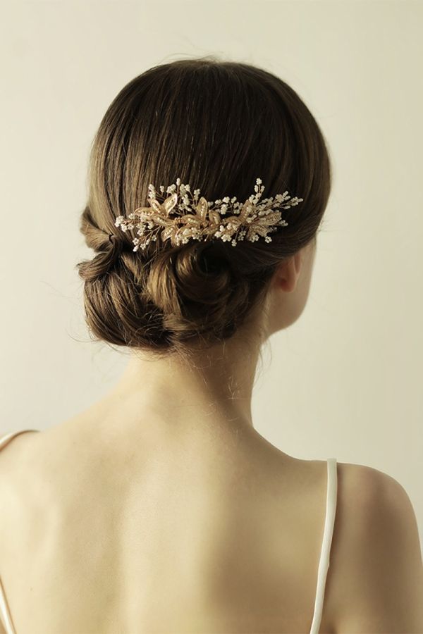 Rose Gold Beaded Floral Hairpiece for Formal Evening Gowns