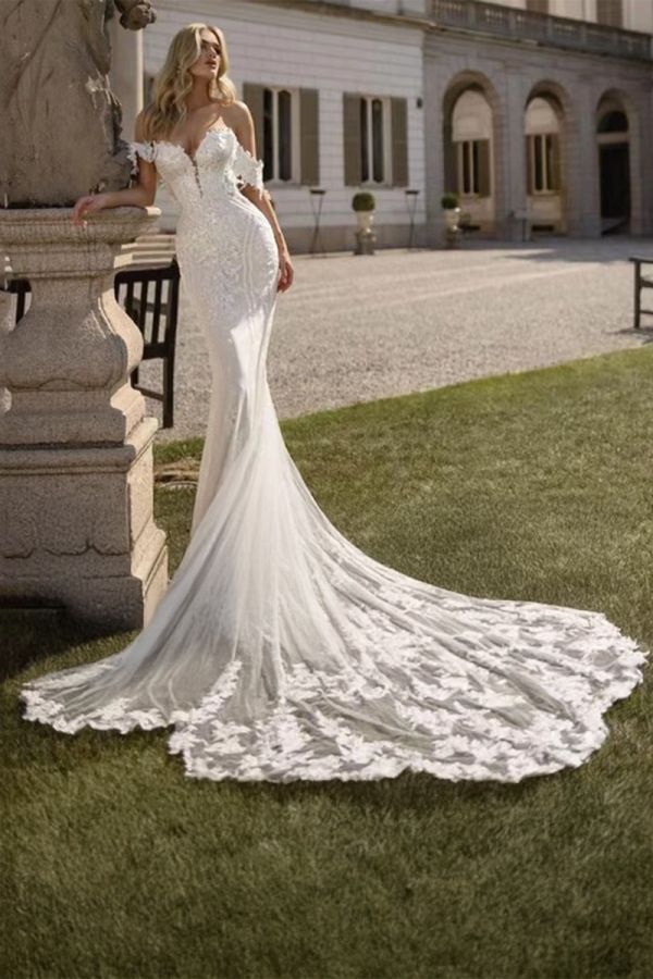 Off-the  Lace Mermaid Gown with Long  for Formal Events