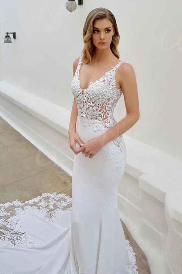 Lace Mermaid Gown with  Train for Formal Events