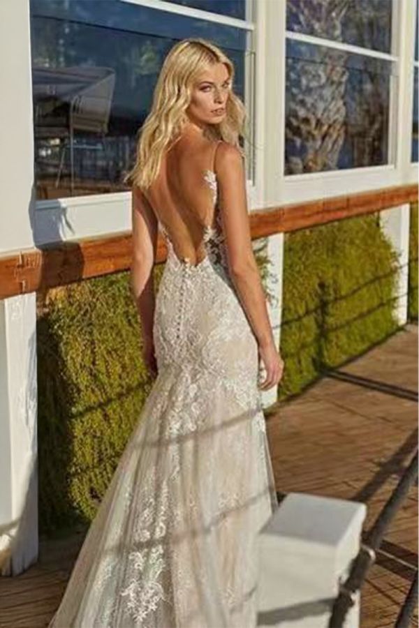 Neck Mermaid Gown with Long Train  Formal Events