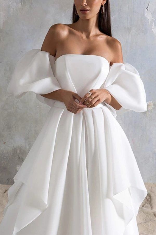 Off-the-Shoulder Puff Ball Gown with Long Train for Formal Events