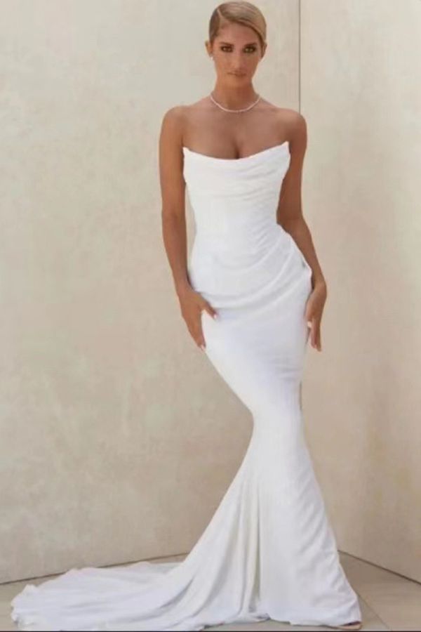 Strapless Mermaid Gown with Long Train for Evening Events