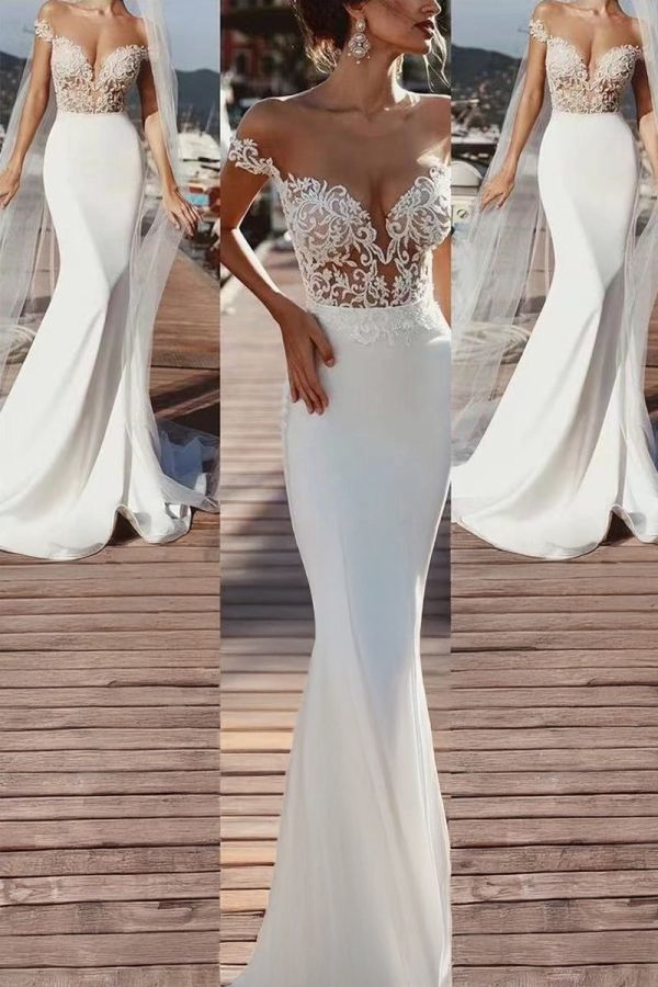 Lace Off-the-Shoulder Mermaid Gown with Long Train for Events