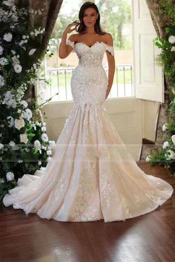 Off-the Lace Mermaid Gown with Long Train for Formal Events