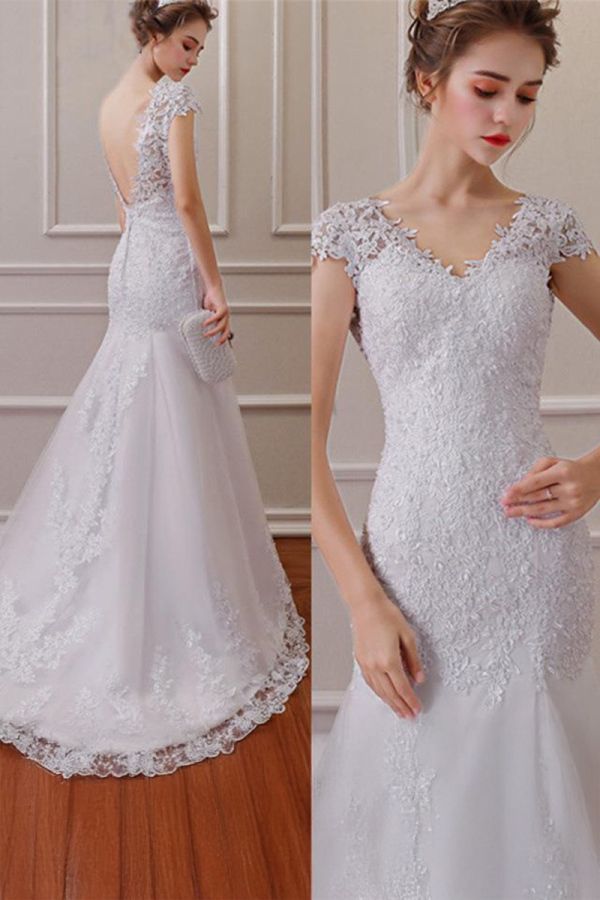 Lace Illusion Back Mermaid Gown with Long Train for Formal Events