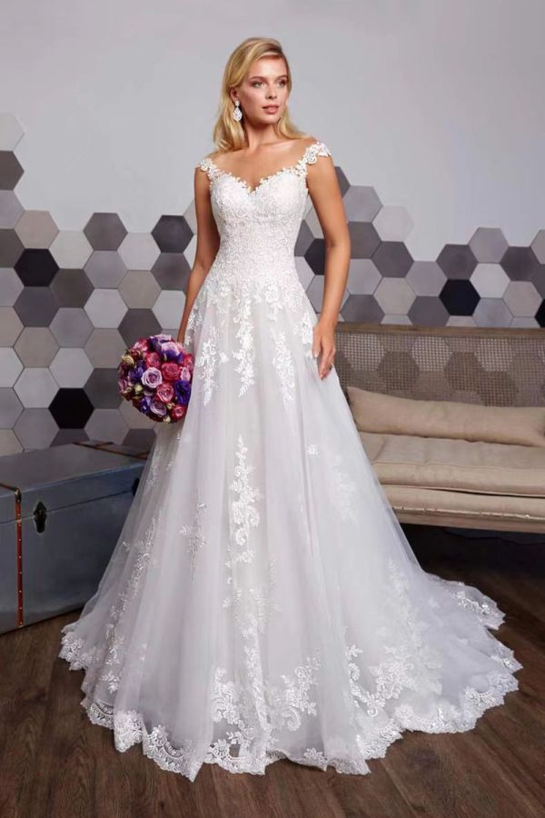 Lace V Ball Gown with Long Train for Formal Events