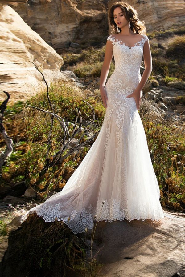 Lace Illusion Mermaid Gown with Long Train  Formal Events