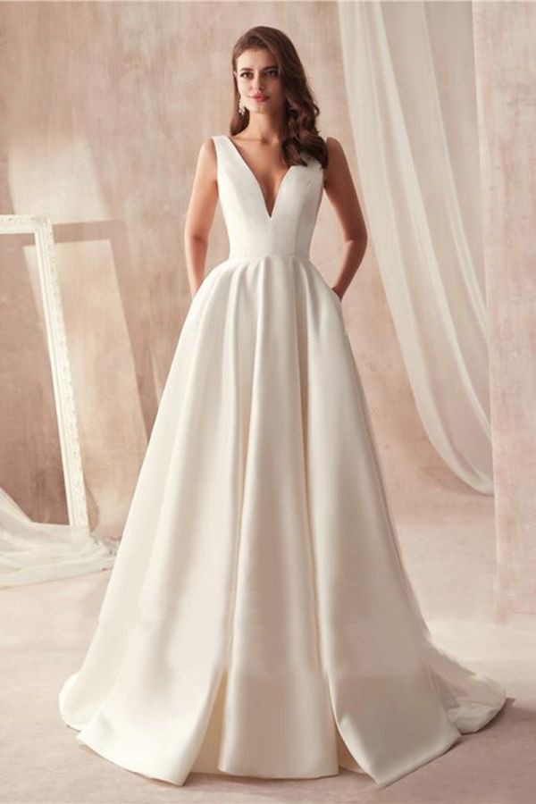 Deep V-Neck  Ball Gown with Long Train for Formal Events