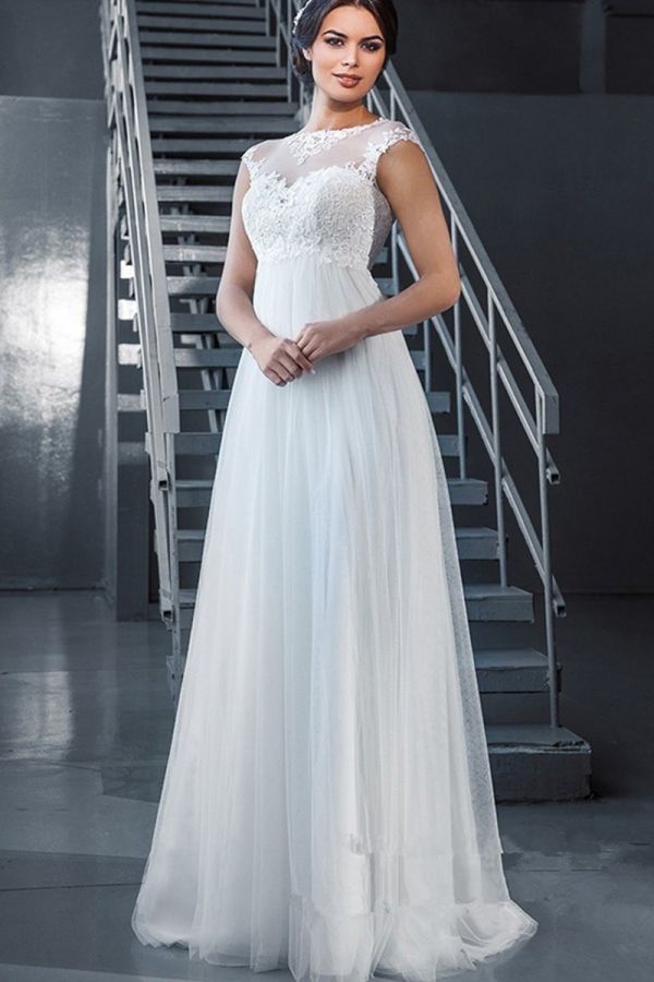 Illusion Neck Lace A-Line Gown with Long Train for Evening Events