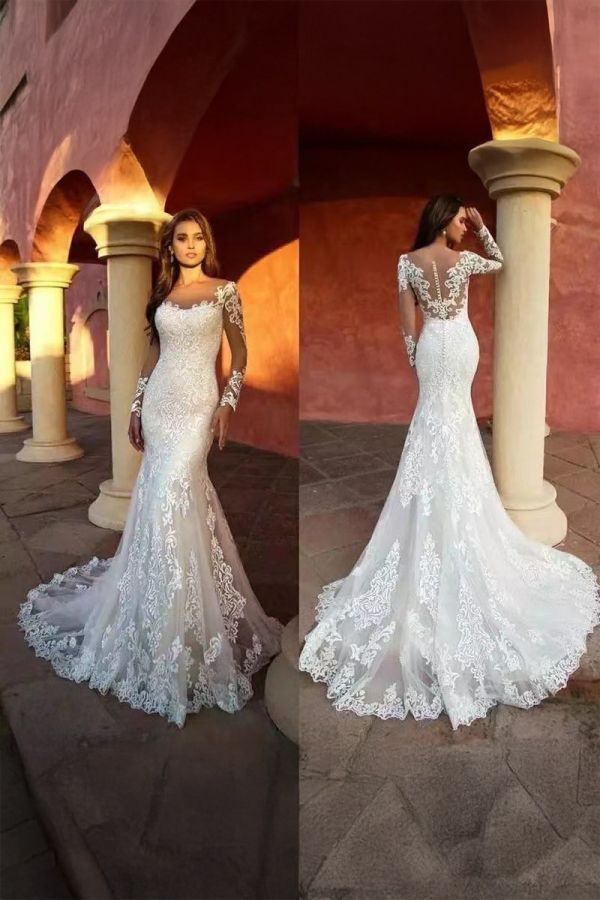 Lace Illusion Off-the-Shoulder Mermaid Gown with Long Train for Formal Events