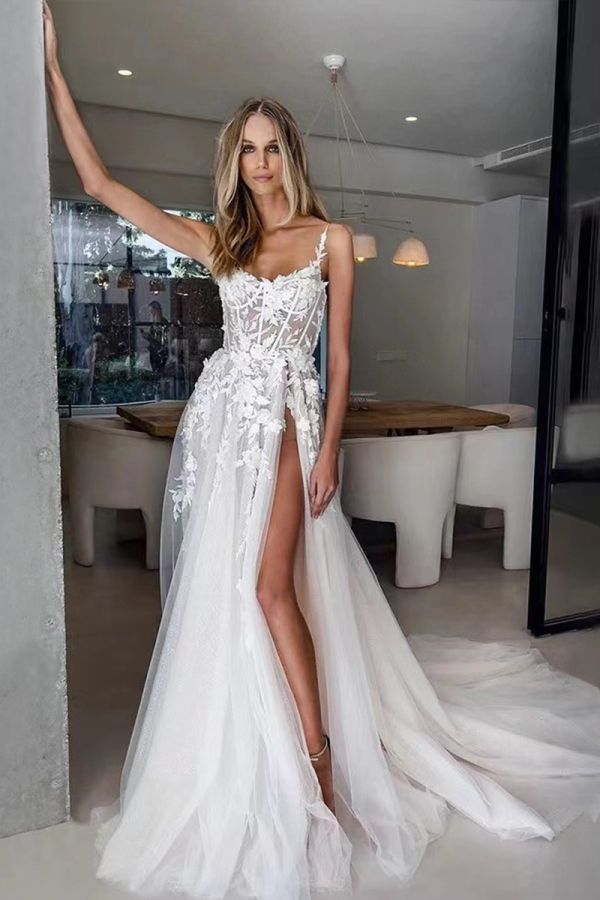 Strapless Lace Mermaid Gown with High Slit and Long Train for Evening Events